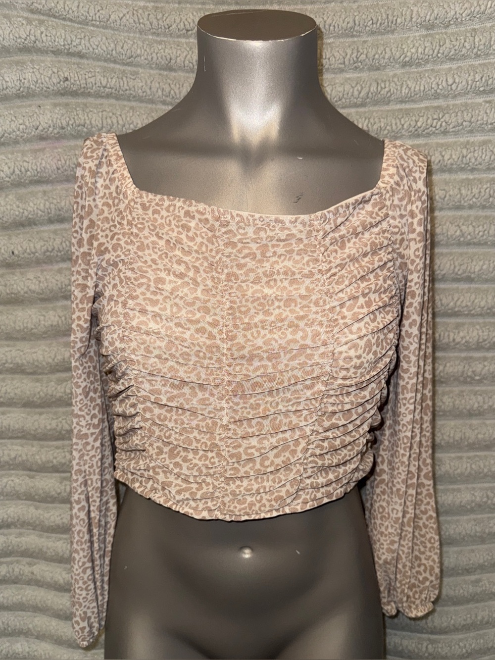 Crave Fame Leopard Print Ruched Off Shoulder Top Y2K L